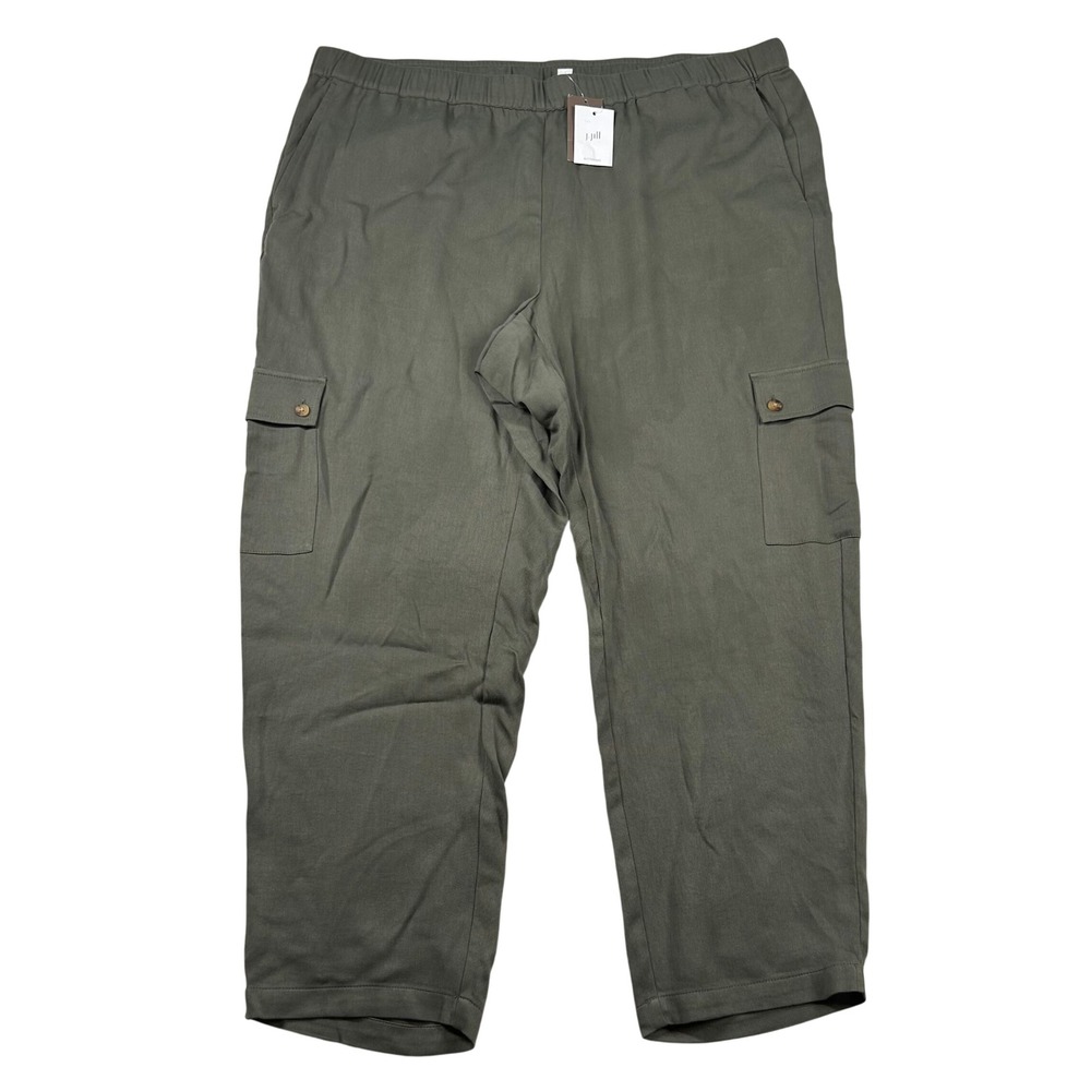 J. Jill Caraway Pants Womens 2X Olive Green Cargo Lyocell Elastic Army Waffle